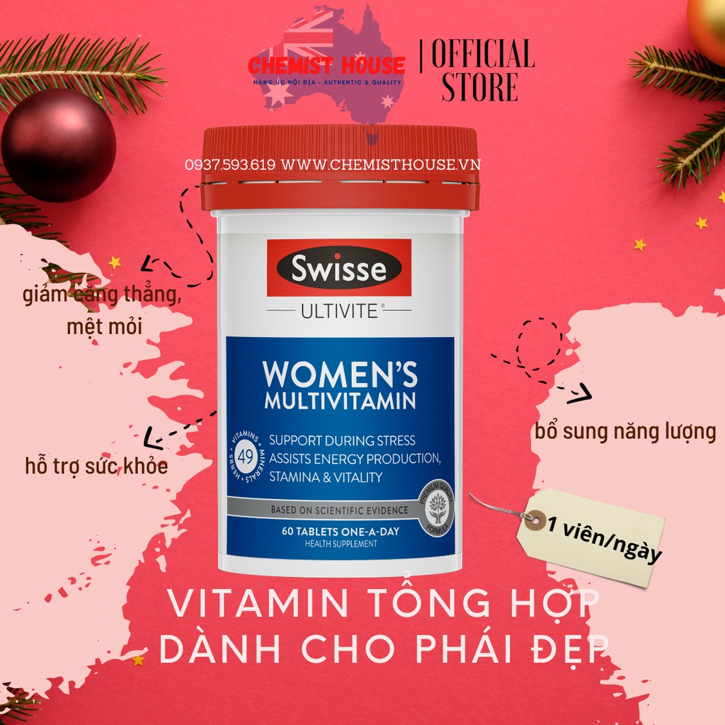 [Hàng Chuẩn ÚC] Swisse Women's Ultivite Multivitamin - 50 Vitamin TRONG 1 VIÊN dành cho Nữ DATE 2022,2023