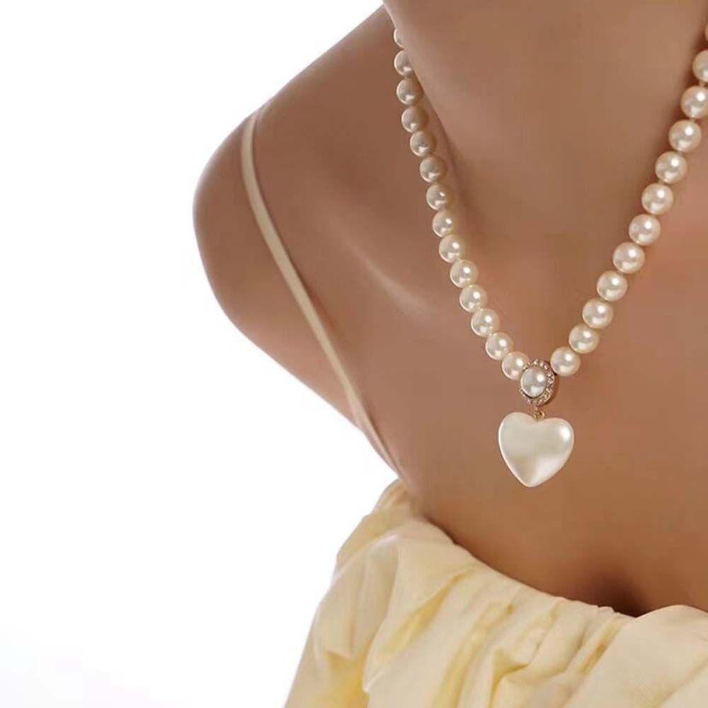 AROMA Vòng cổ Choker Mặt Trái Tim Đính Ngọc Trai Nhân Tạo Phong Cách Hàn Quốc