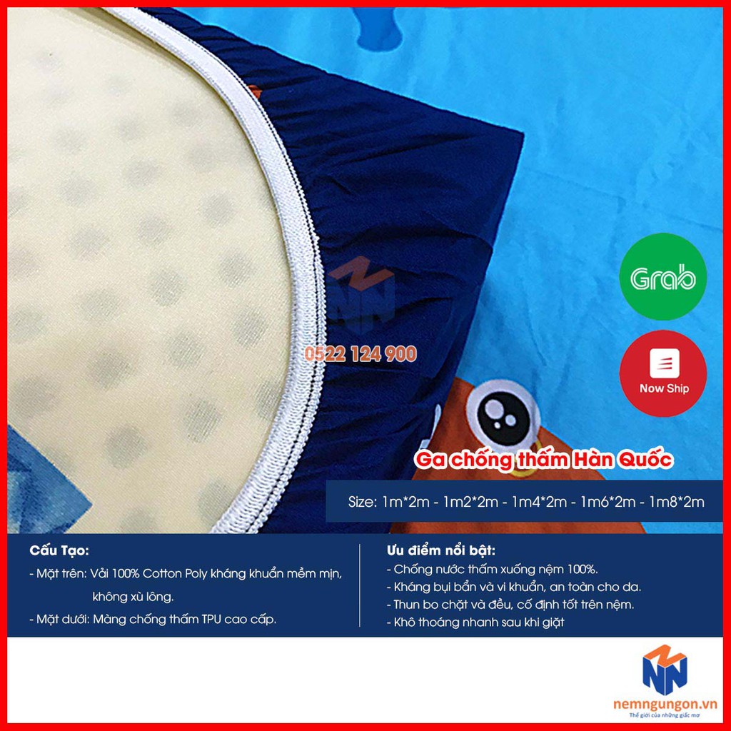 Ga trải giường, drap chống thấm nước kháng khuẩn Hàn Quốc dành cho nệm dày 5cm đến 10cm  - Giao màu ngẫu nhiên