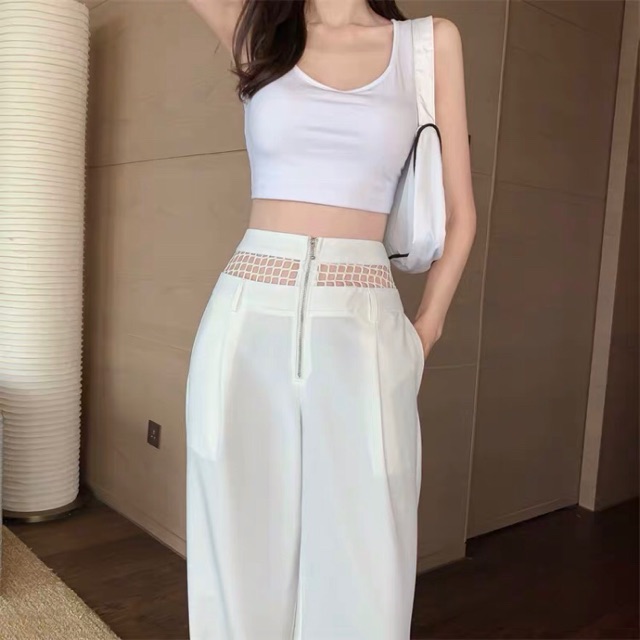 Quần ống rộng lưng phối ren ống cực dài 105cm