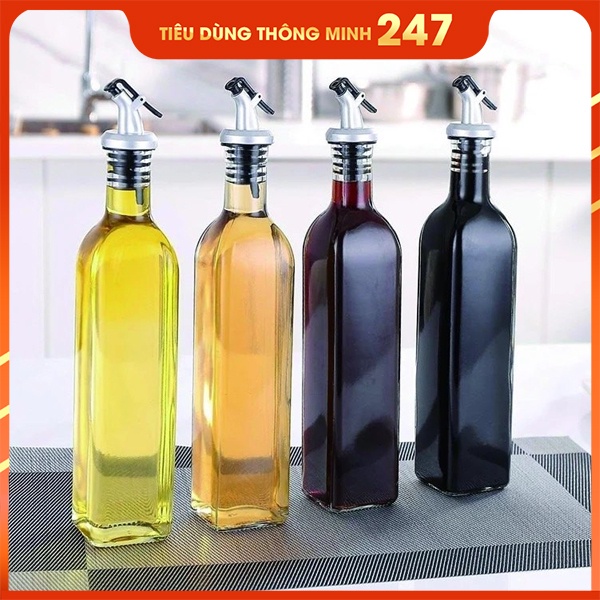 Chai rót dầu ăn - Chai đựng gia vị, đựng mắm thuỷ tinh - Dụng cụ trang trí nhà bếp - Dung tích 500ML