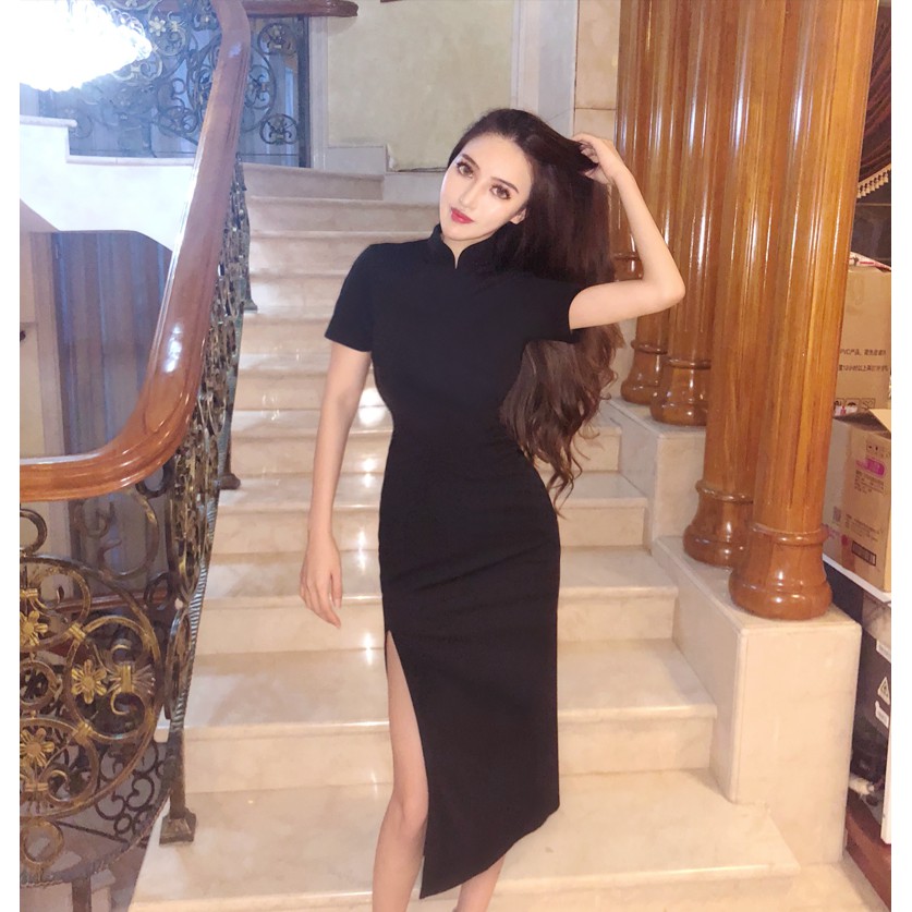 Sườn xám dài basic (ảnh thật) | BigBuy360 - bigbuy360.vn