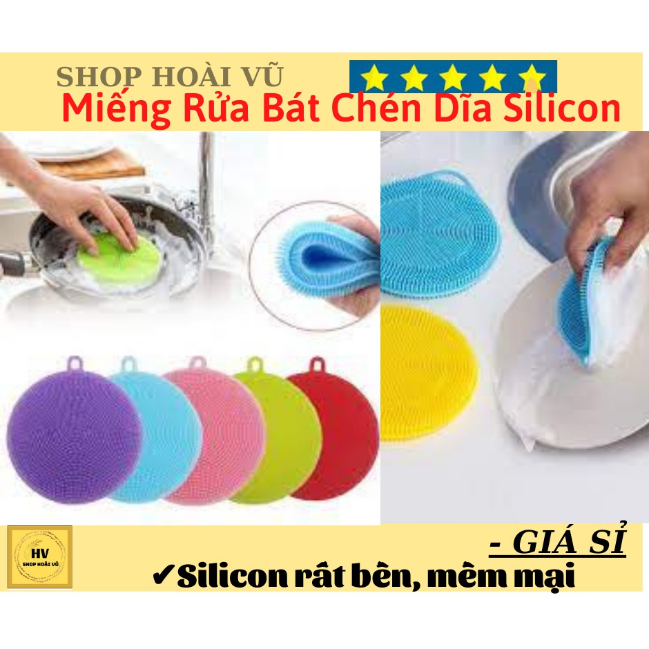 COMBO 5 Miếng Rửa Bát Chén Dĩa Silicon Tiện Lợi Cho Nhà Bếp - Miếng Rửa Chén Bát Xoong Nồi Silicon Có Lỗ Treo