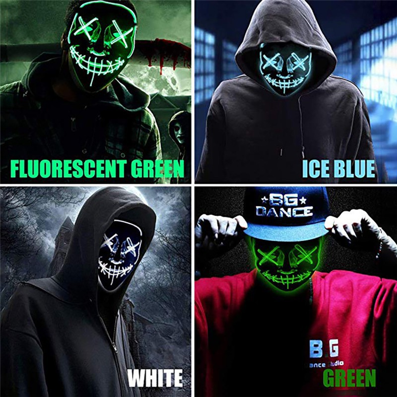 ‘NEW’ 3 Modes Scary Mask Cosplay Led Costume Mask EL Wire Light Up The Purge Movie iWN