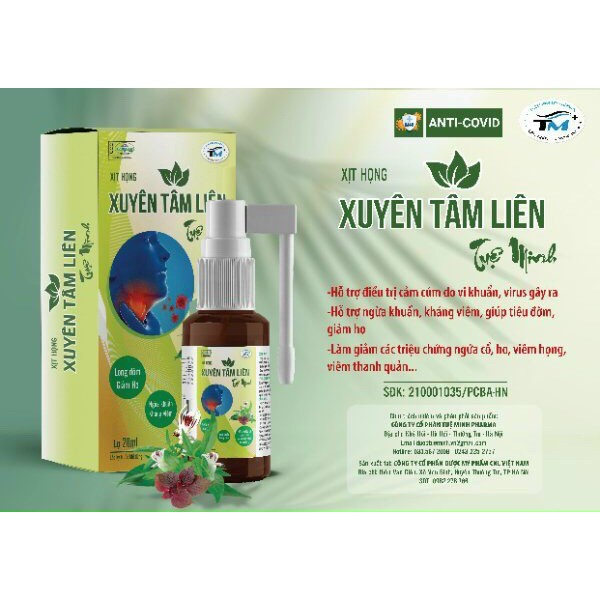 Xịt họng Xuyên Tâm Liên  - ngừa khuẩn, long đờm, giảm ho