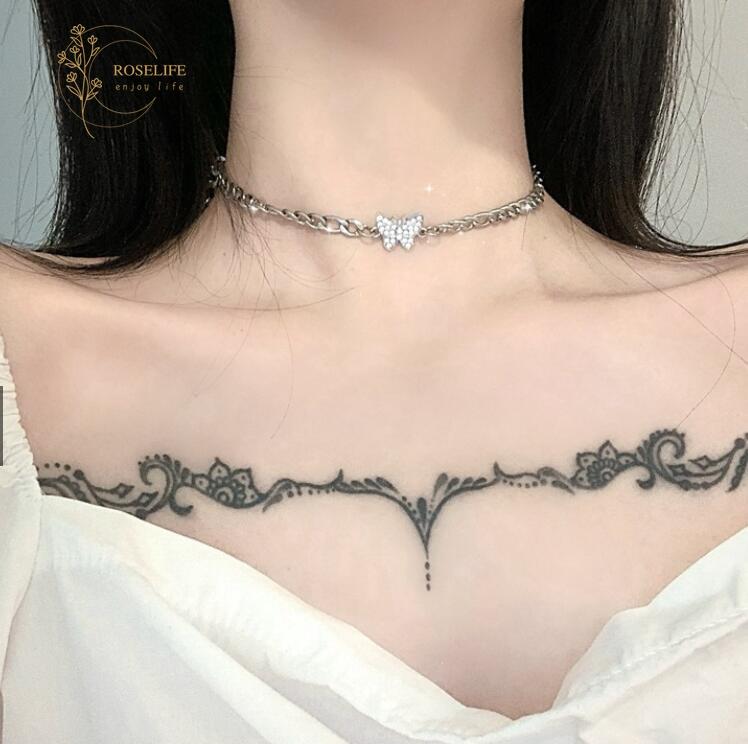 Vòng cổ choker họa tiết bươm bướm đính đá pha lê nhân tạo hợp thời trang