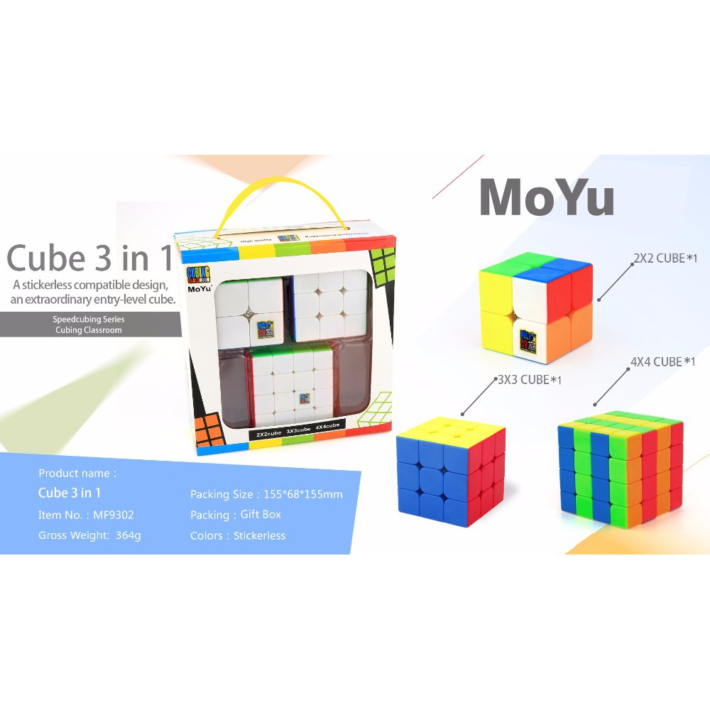 Combo 3 Rubik Moyu Stickerless, 2x2, 3x3, 4x4 - Rubik Cao Cấp