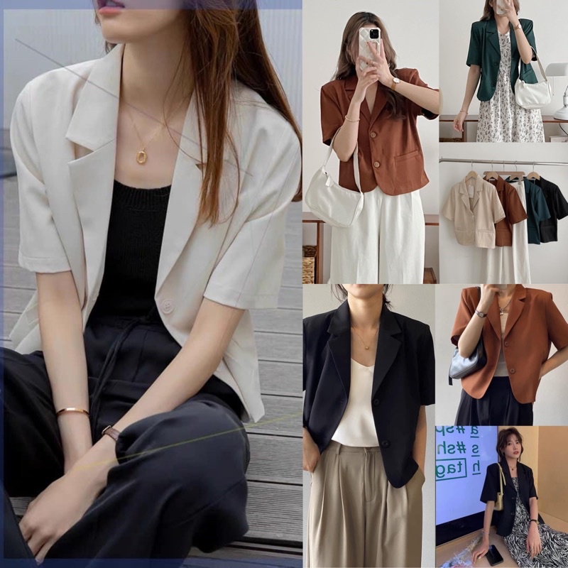 [Ảnh thật/Video]Áo blazer cộc tay dáng lửng mới về Áo vest cúc nhang túi thật form rộng