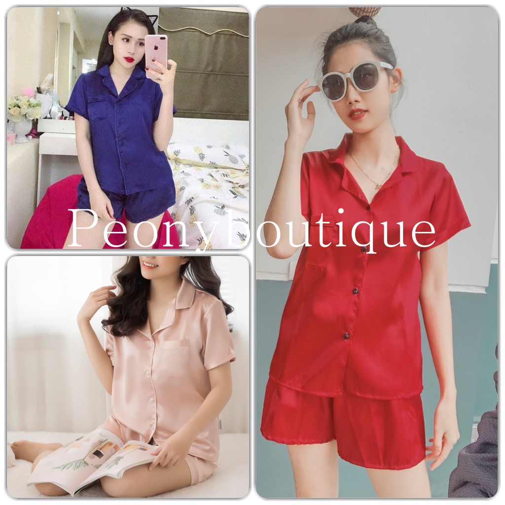 Bộ Đồ Pijama Lụa Bóng Nữ 🌸 Set ngủ cộc tay mặc ở nhà phi bóng trơn màu Đỏ | Vàng | Xanh Ulzzang SIÊU HOT 🌸 | WebRaoVat - webraovat.net.vn