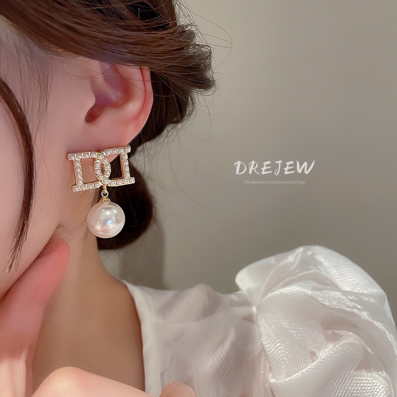 DREJEW Bông tai ngọc trai kim bạc thời trang Pháp Bông tai tính khí OL bông tai cổ điển mới 1