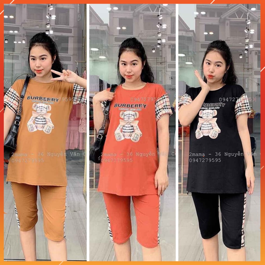 Bộ Bầu Sau Sinh Lửng Cotton Gầu caro Mặc Nhà Cho Mẹ, Chất Thoáng Mát, Size Rộng