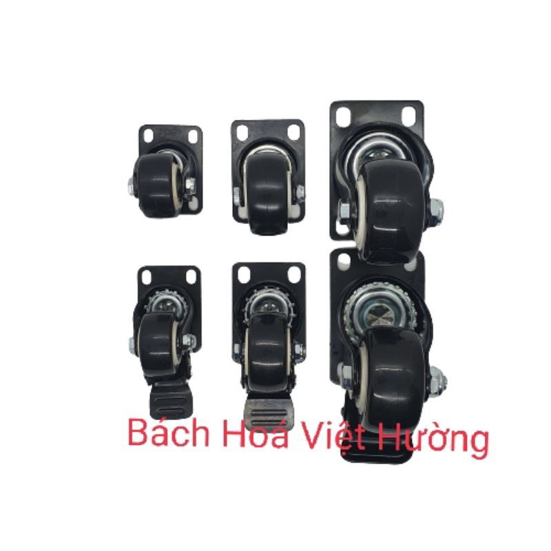 Bánh xe đen viền 4cm, 5cm chịu lực, xoay 36 độ loại tốt, có khóa chống xoay, chống trượt