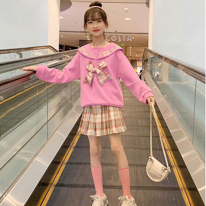 Bộ Đồng Phục Nữ Sinh Thời Trang Xuân Thu 2 Món Gồm Áo Thun Tay Dài + Chân Váy Ngắn Xếp Ly + Chân Váy Ngắn 2023