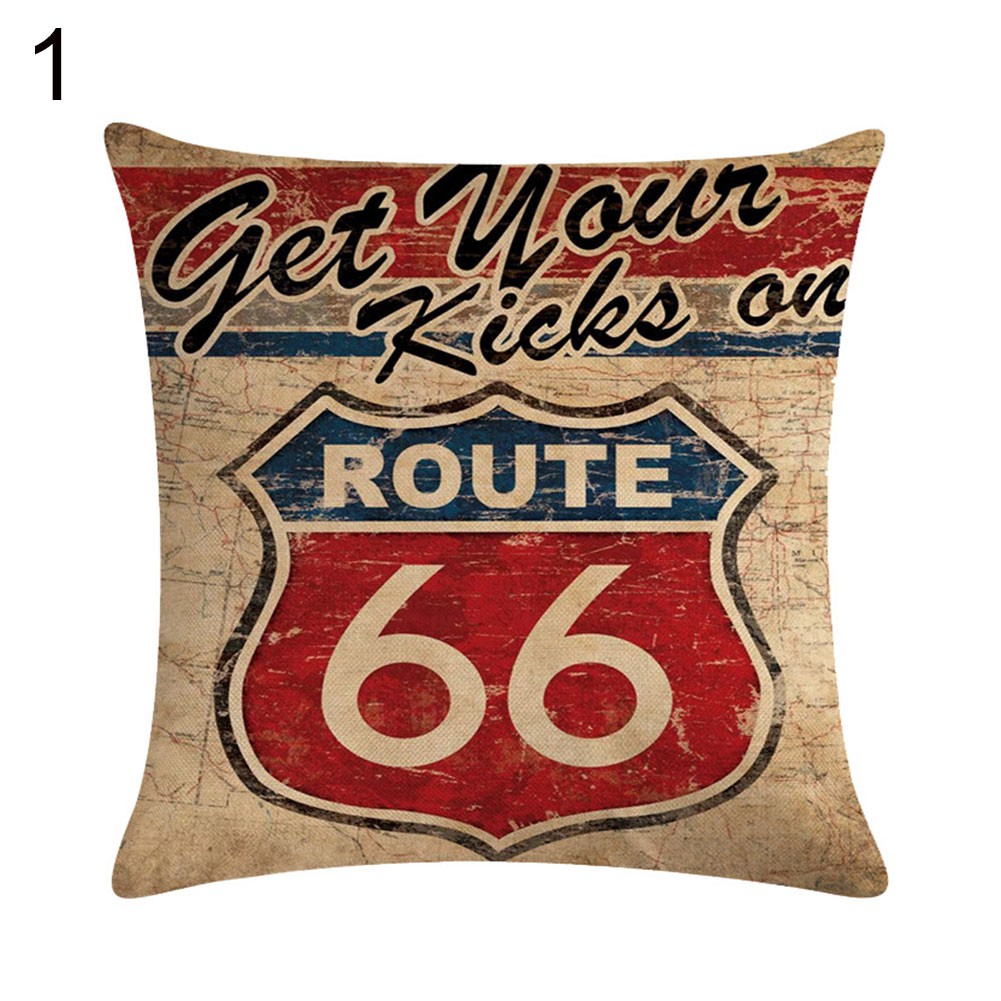 Áo gối/đệm sofa họa tiết Route 66 bằng chất liệu vải lanh trang trí nhà cửa theo phong cách vintage
