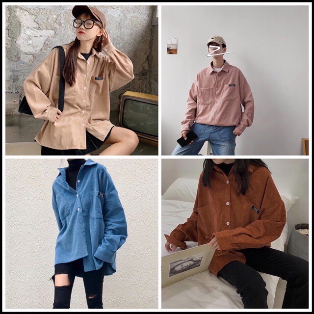 Áo Sơ Mi Nhung TĂM Unisex Form Rộng - Áo Sơ Mi Nam Nữ phong cách Ulzzang Hàn Quốc dáng rộng