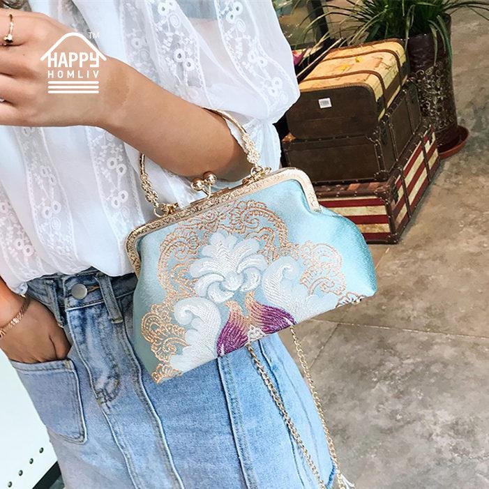 Túi đeo vai HAPPY HOMLIV thêu họa tiết phong cách Trung Hoa cổ điển