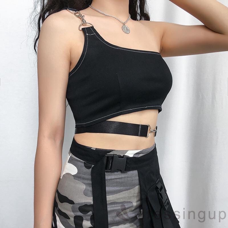 Pass áo croptop sát nách thiết kế bất đối xứng quyến rũ cho nữ