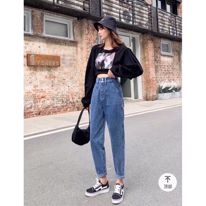 Quần jean bò baggy nữ jeans cạp cao hàng Quảng Châu phong cách jeanhot_0102 ms20