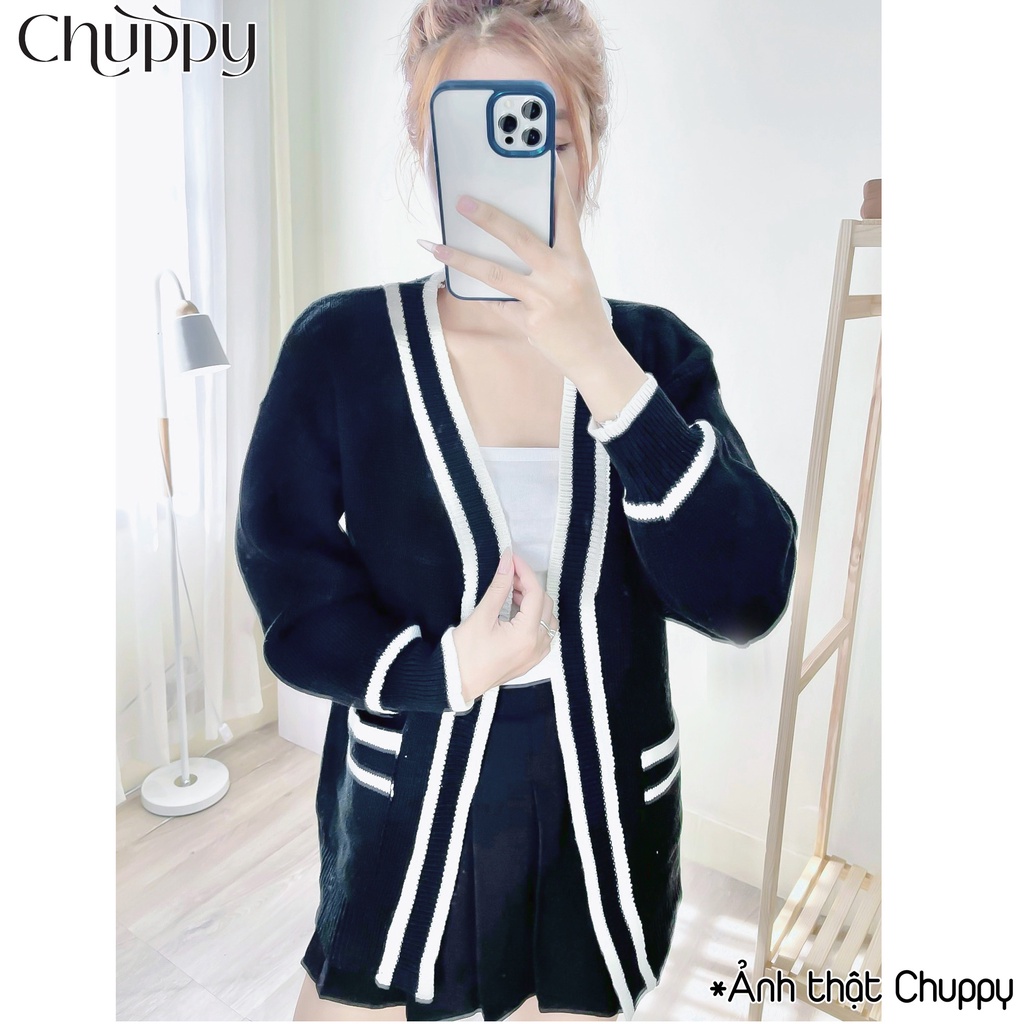 Áo cadigan len trơn nữ form rộng thiết kế viền siêu xinh-CHUPPY - KL05