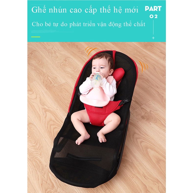 Ghế rung nhún cao cấp có gối nằm, ghế rung bập bênh đa năng có thanh treo đồ chơi cho bé sơ sinh