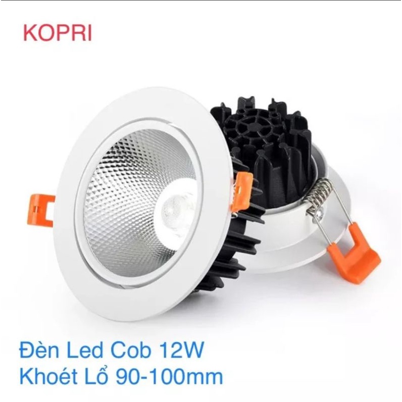 Đèn âm trần COB 12w khoét lỗ 90mm, mình là ánh sáng 3000k-4000k-6000k. sử dụng chip led Epistar,  bảo hành 1 năm