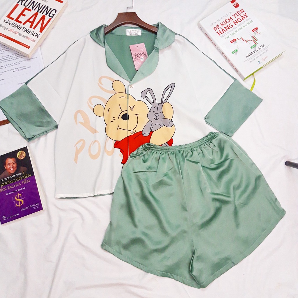 BỘ PYJAMA ĐÙI TAY DƠI MẶC NHÀ LỤA SATIN IN HÌNH 3D NHIỀU MẪU