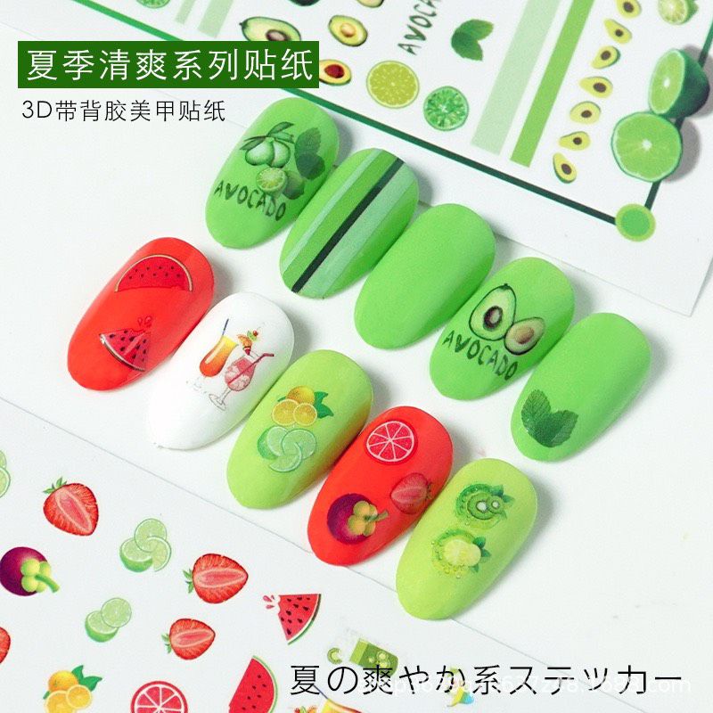 Sticker quả bơ,quả đào,quả dâu dán móng tay