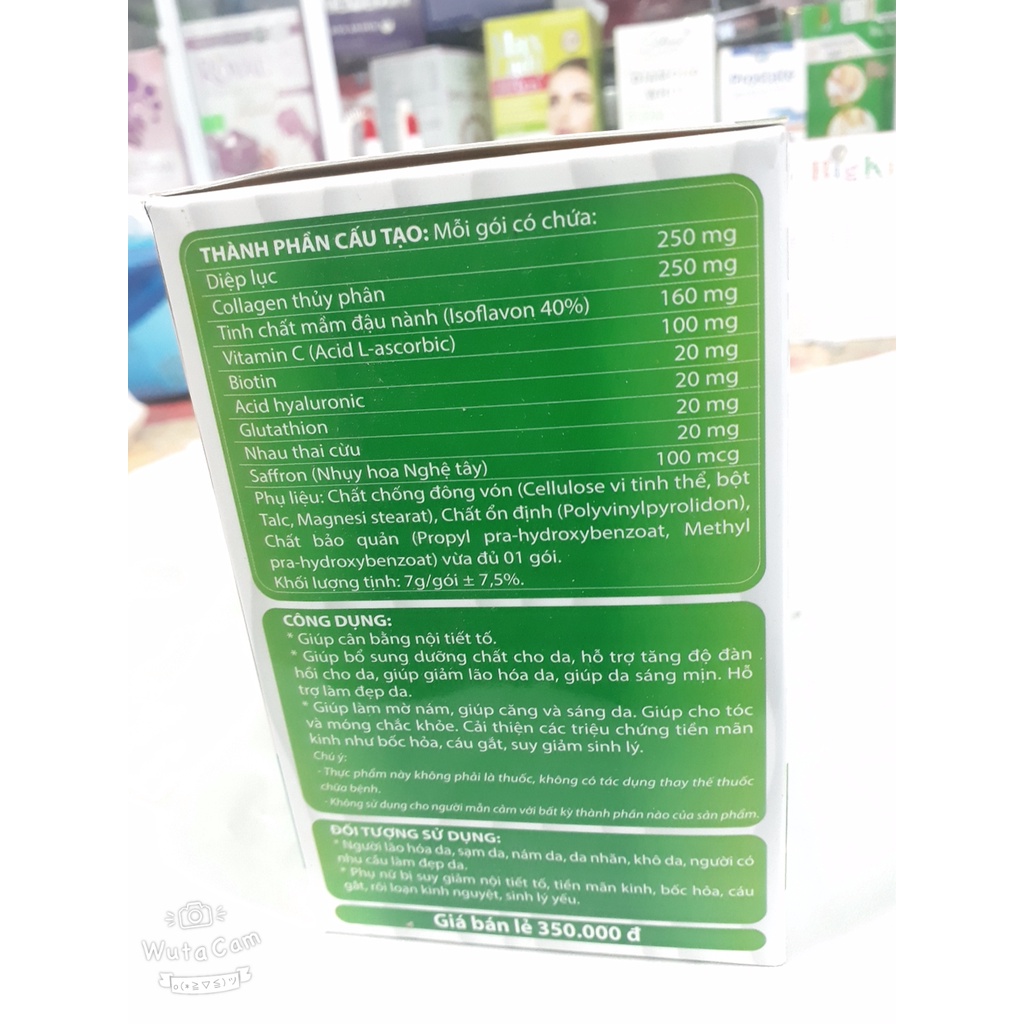 COLLAGEN DIỆP LỤC gói, giúp cân bằng nội tiết tố, giúp mờ nám, giúp giảm lão hóa da, làm căng, sáng da, khỏe tóc và móng