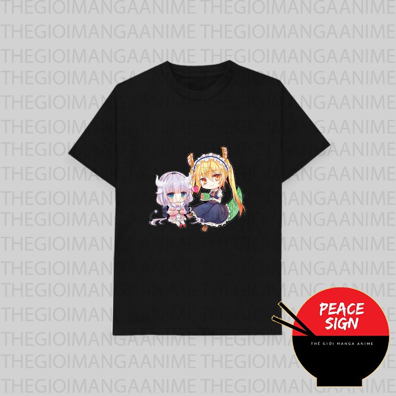 Áo thun phông đen in hình Kobayashi-san Chi no Maid Dragon CÔ HẦU GÁI RỒNG anime chibi thời trang