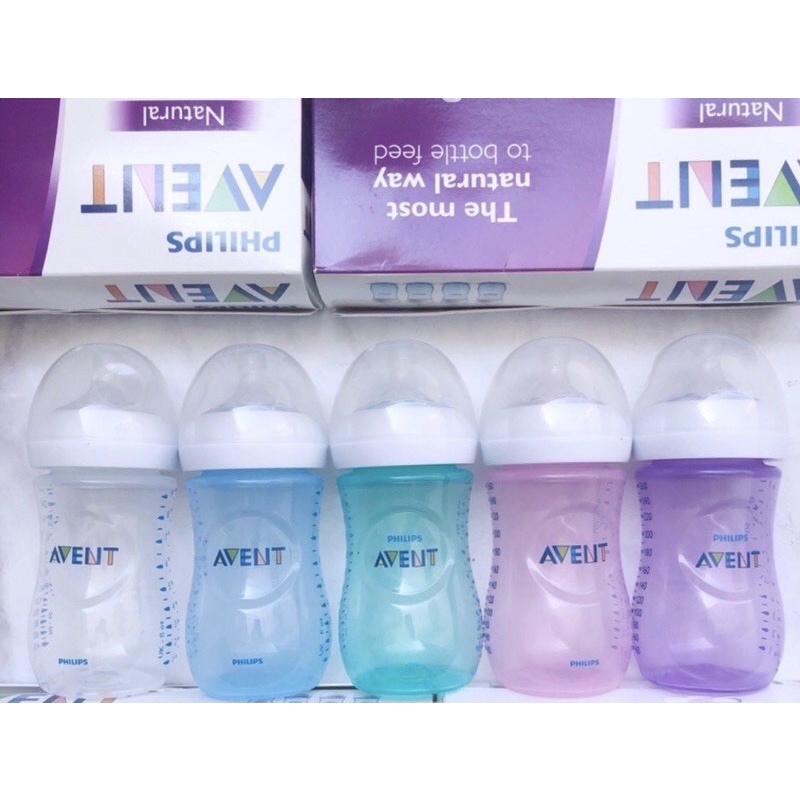 Bình Avent Natural nhựa và thuỷ tinh 120-125ml.. và núm ti silicon Natural cổ rộng đủ size