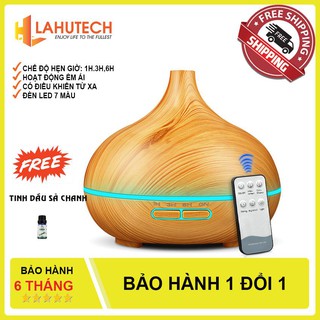 Máy xông tinh dầu hình búp sen dung tích 500ml có điều khiển từ xa + tặng lọ tinh dầu chanh xả 10ml - Lahutech