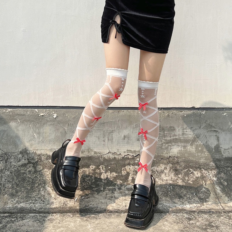 Xixi Vớ Lưới Dài Trên Gối Phối Nơ Phong Cách Lolita Nhật Bản Ngọt Ngào Cho Nữ