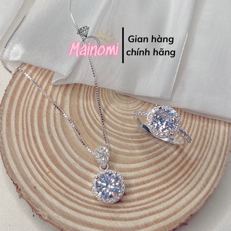 Set bộ trang sức đá tròn nữ chuẩn bạc đẹp sang xịn Mainomi Shop Bạc Xinh