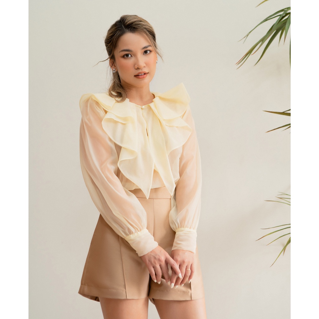 Des Fleurs - Áo kiểu Sydney Ruffled-Collar sheer Blouse