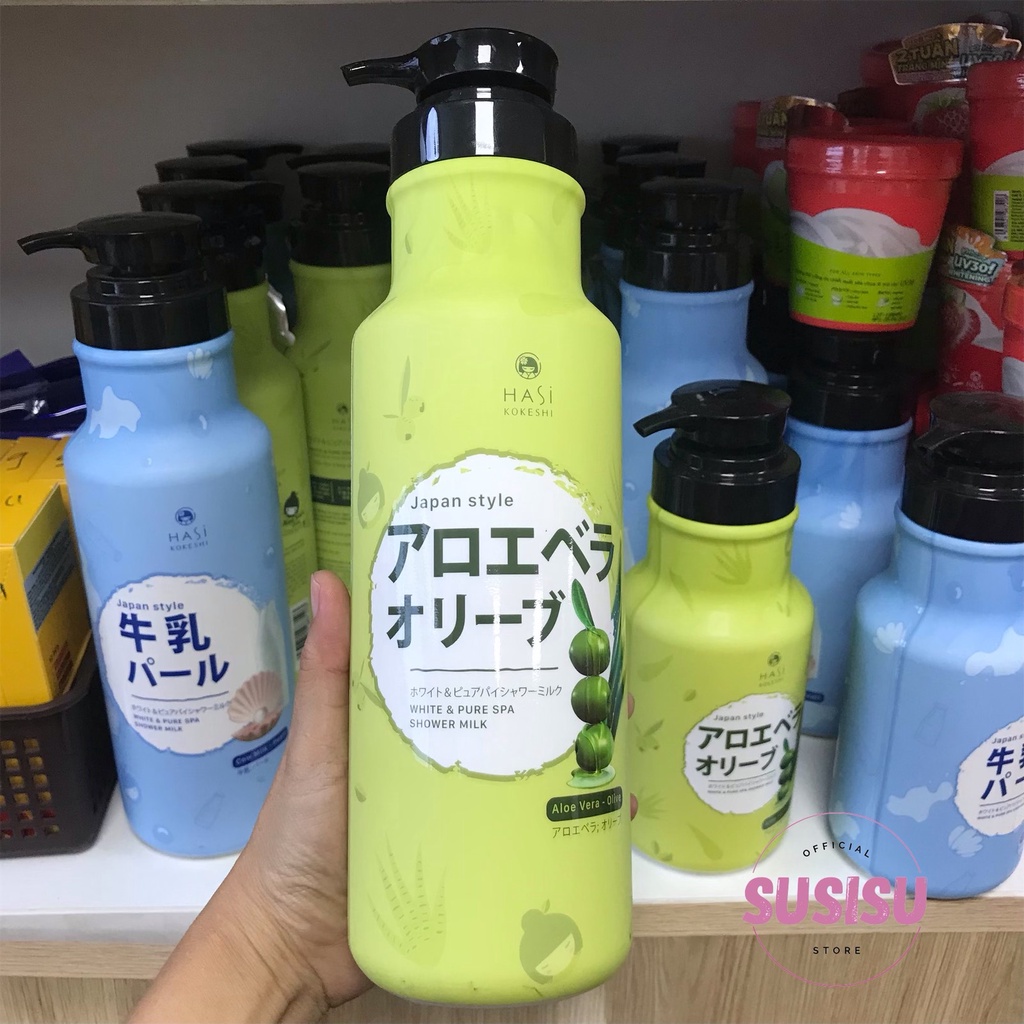 Sữa tắm sữa bò HASI sữa trắng da Nhật Bản 950ml - 600ml|Sữa tắm trắng da dưỡng ẩm chiết xuất Nha đam Olive