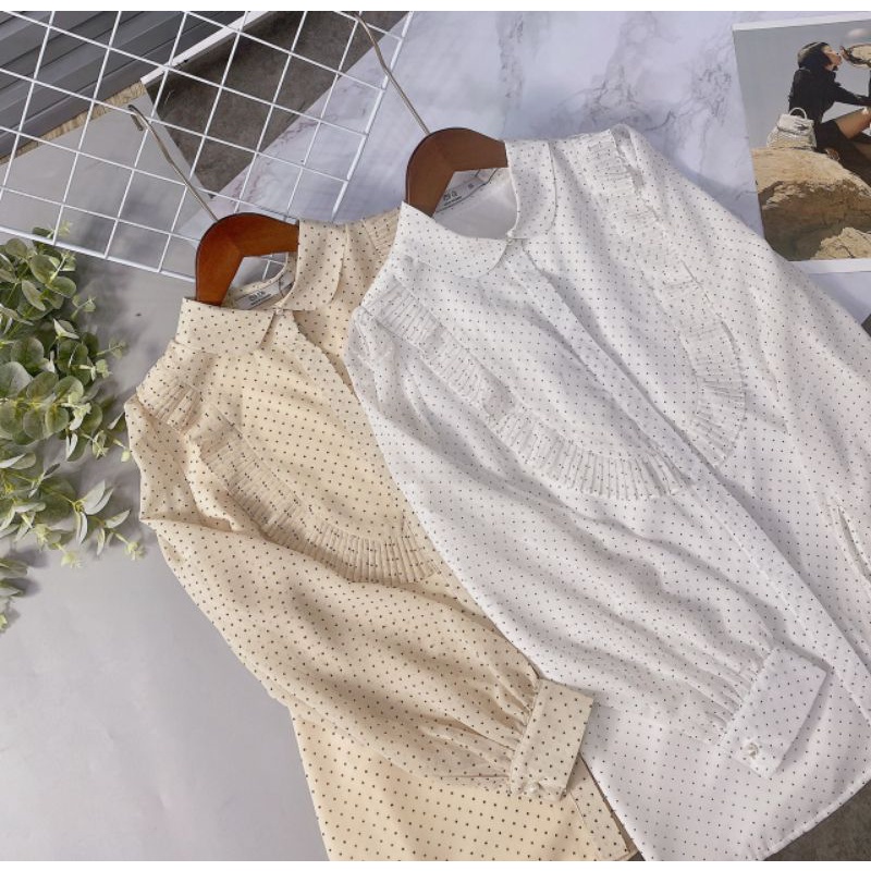 Áo sơ mi nữ chấm bi von lót mềm mát