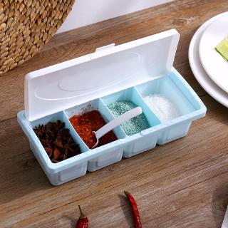 Hộp Đựng Gia Vị 4 Ngăn Bằng Nhựa Đa Năng Kèm Muỗng Và Muỗng Cho Nhà Bếp