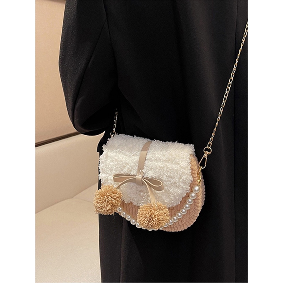DIY Túi Handmade Tự Đan Yên Ngựa Pom Pom Có Nơ - Phụ Kiện Đan Túi