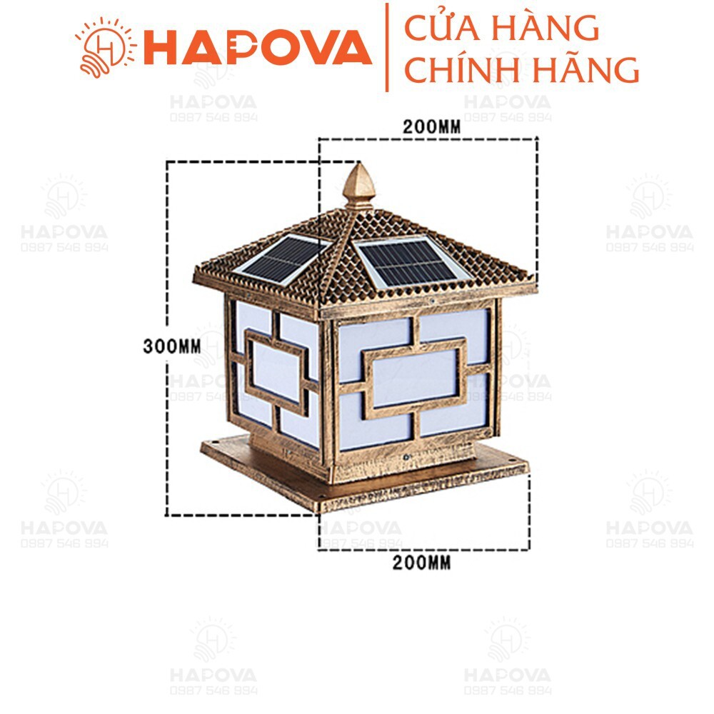 Đèn trụ cổng năng lượng mặt trời, đèn năng lượng mặt trời cỡ 250mm HAPOVA TC 7001