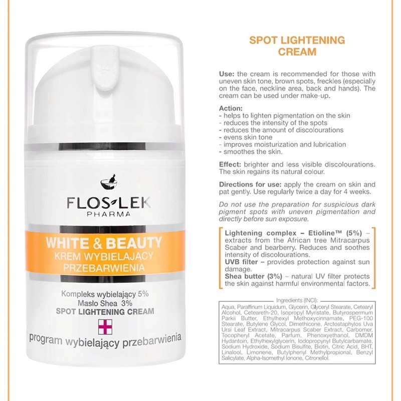 ✅ Floslek Kem Dưỡng Trắng da ban đêm Spot lightening White And Beauty 50ml