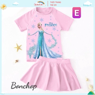 BỘ ĐỒ BƠI BÉ GÁI CHO MÙA  MƯA LẠNH - CÔNG CHÚA ELSA ( chân váy có chip)