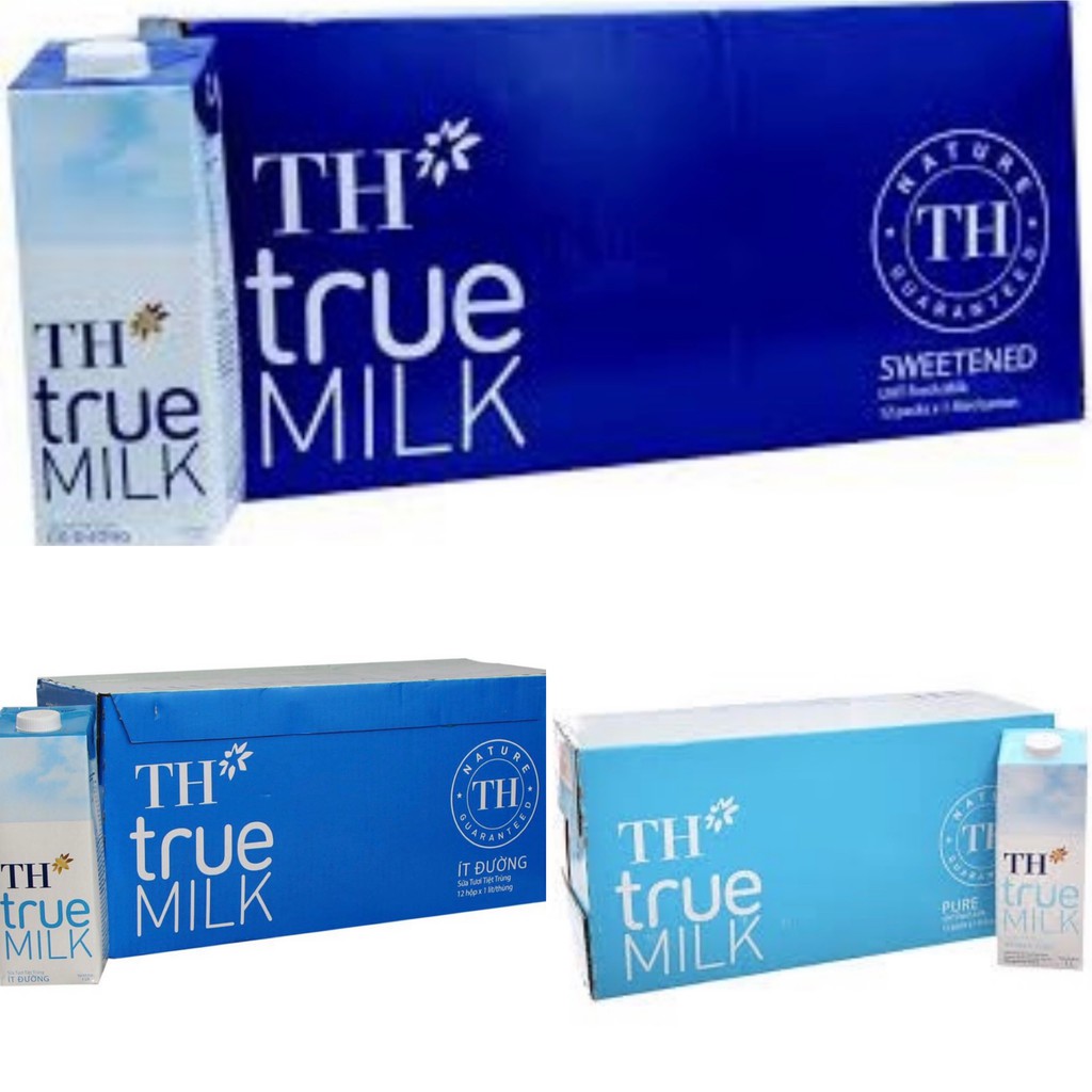 1 Thùng sữa tươi tiệt trùng TH True Milk 1L = 12 hộp (Có Đường/Ít đường/Nguyên Chất) - Date mới