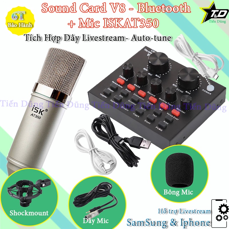 Mic Thu Âm ISK AT350 và Sound Card V8 có Bluetooth Auto-tune bản tiếng anh- Bộ mic đã có dây livestream