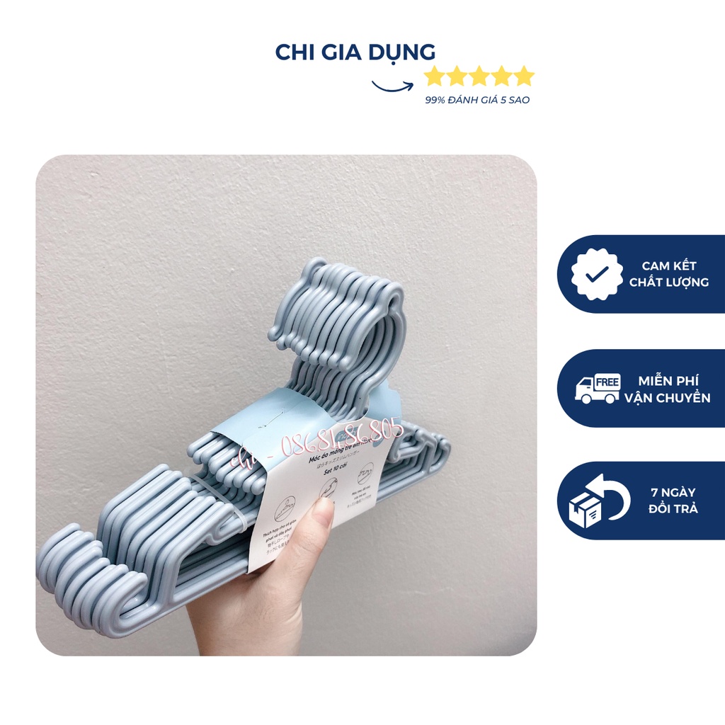 Set 10 móc treo quần áo người lớn Hokori cao cấp (2832) nhựa Việt Nhật -Mắc nhũ treo quần áo, móc phơi đồ