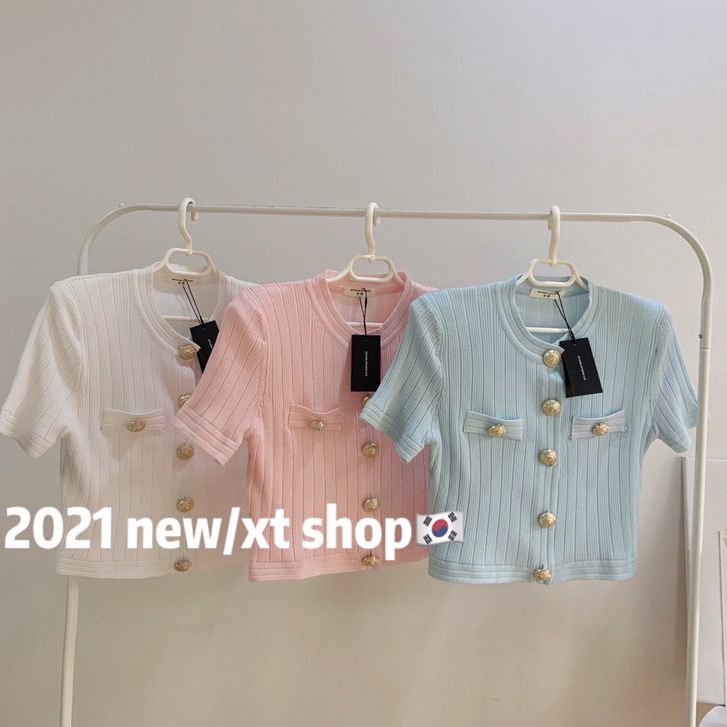 Áo lửng kiểu cardigan ngắn tay phối nút kim loại ôm dáng thời trang dành cho nữ