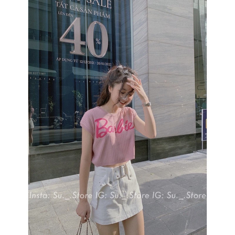 Áo thun len 3 lỗ monterghi chữ Barbie siêu hot