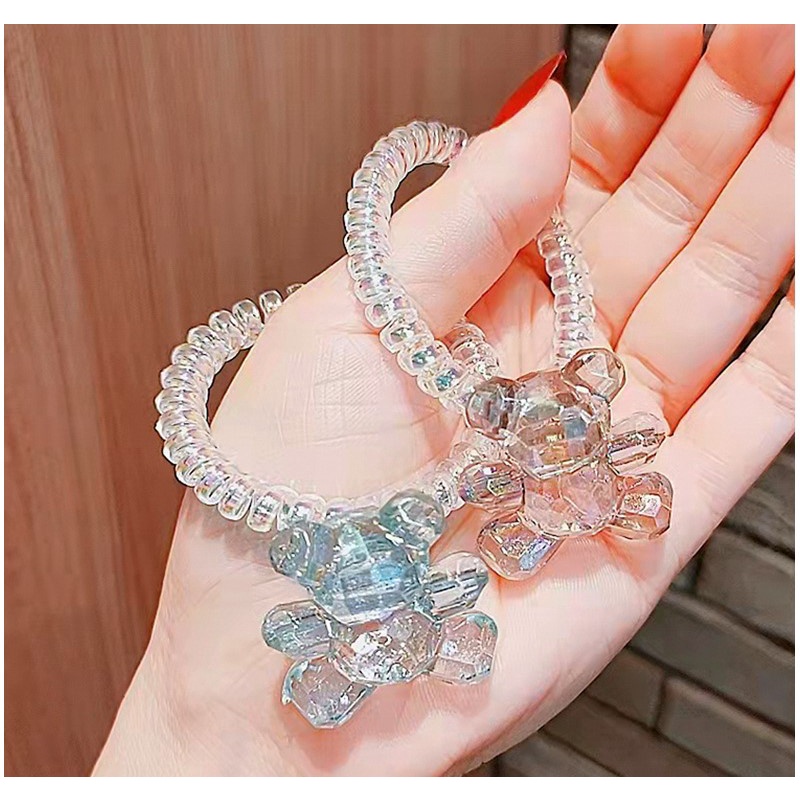 Dây buộc tóc lò xo đính gấu pha lê nhiều màu không dính tóc CT24