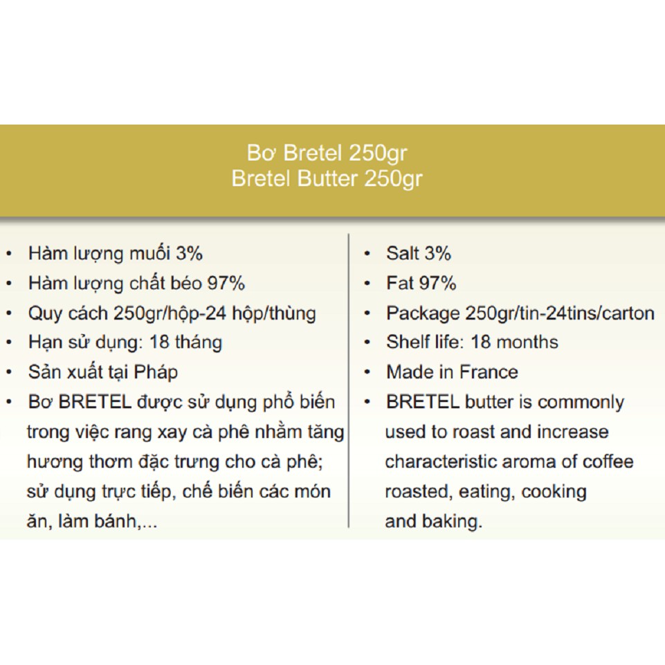 [250g] BƠ SỮA (phết bánh mì, pha cà phê) [France] BRETEL Pasteurized 3% Salt Added Butter (hln-hk)