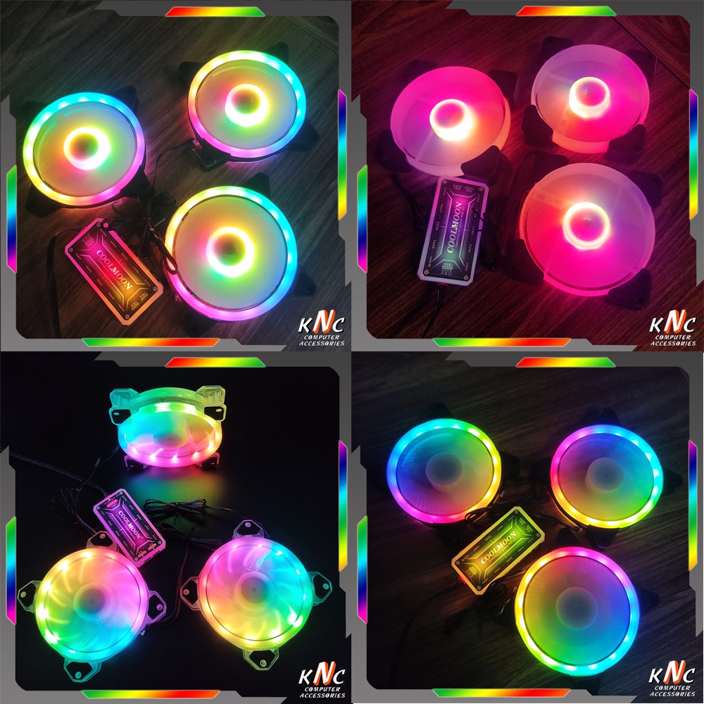 Quạt Tản Nhiệt, Quạt Máy Tính, Fan Led RGB Đồng Bộ Màu Hub Quạt Coolmoon Fan V2 V4 Y1 K5