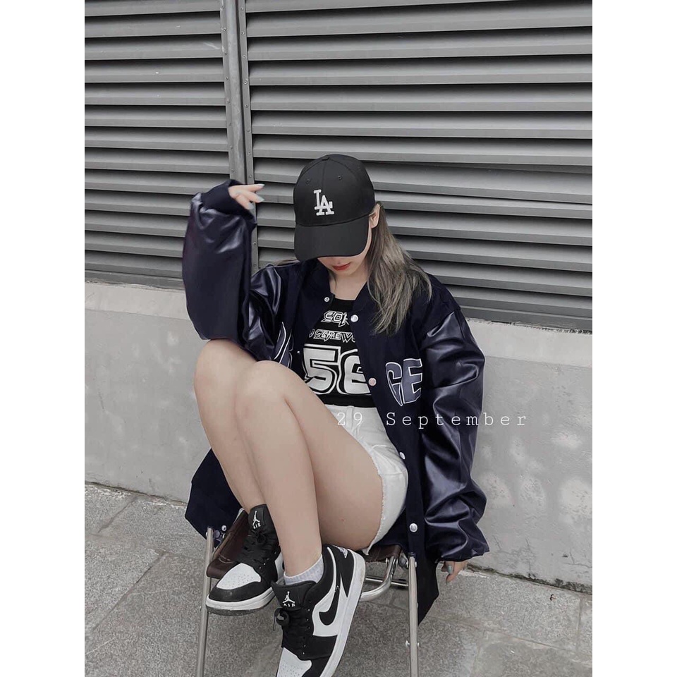 Áo Khoác Nam Nữ, Áo Bomber FORGET Dáng Sport Nỉ Phối Tay Da